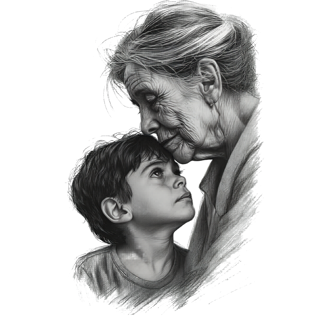 A grandmother holding her grandson
